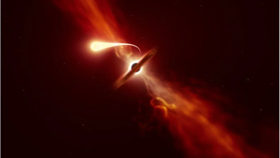 agujero negro comiendo una estrella similar al Sol