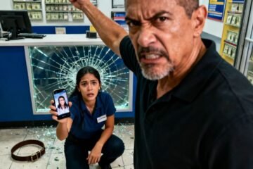 Gancho metálico en la pared de una tienda de remesas con un comprobante de envío de dinero colgado