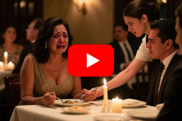 Ernesto y Leticia en una cena elegante del Restaurante Aurora, con un tenedor caído sobre el mantel blanco y Lupita observand