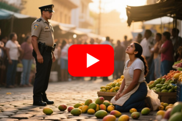 Joven vendedora de mangos con delantal azul en el puesto 47 del mercado de La Once